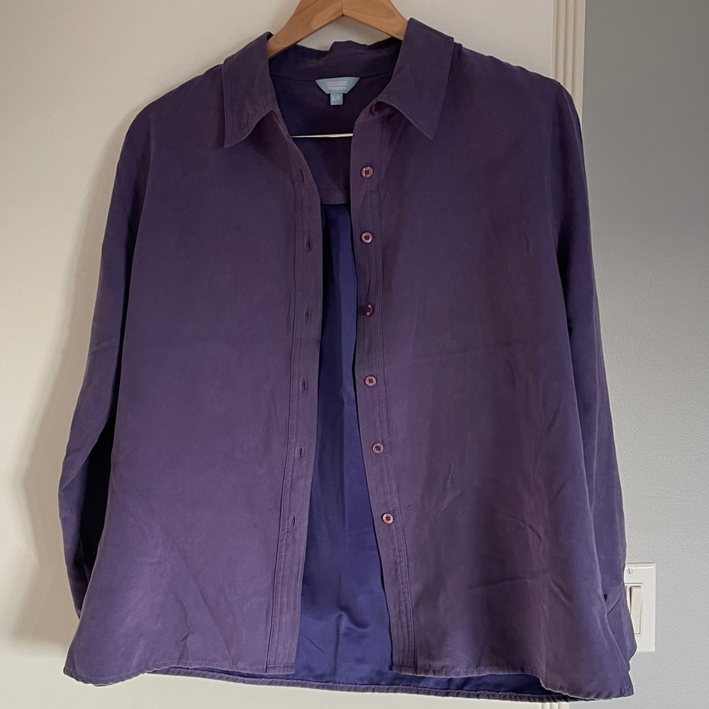 Size L Denver Hayes Purple Button Up Shirt - see measurements